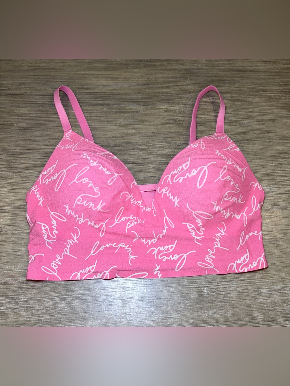 Pink Victorias Secret Loungin' Wireless Dreamy Pink Logo Push Up Bra size Large